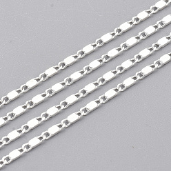 Silver Brass Mariner Link Chains, with Spool, Soldered, Silver Color Plated, 5.2x1.5x0.7mm, about 100yard/roll