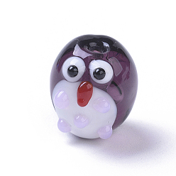 Purple Handmade Lampwork Beads, Cartoon Owl, Purple, 15.8x14.5x16.4mm, Hole: 1.8mm