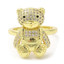 Oro Anillos abiertos con circonita cúbica y oso, anillos de latón chapado en rack para mujer, dorado, diámetro interior: 16.4 mm