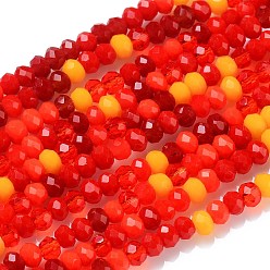 Red Glass Beads Strands, Faceted, Rondelle, Red, 2~3.2x1.8~2.6mm, Hole: 0.8mm, about 185~186pcs/Strand, 15.55~15.75 inch(39.5~40cm)