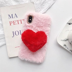 Red Warm Plush Mobile Phone Case for Women Girls, Winter Heart Shape Camera Protective Covers for iPhone13 Mini, Red, 13.15x6.42x0.765cm
