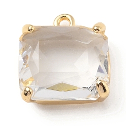 Crystal Brass with K9 Glass Pendants, Light Gold, Rectangle Charms, Crystal, 15.5x14x6.5mm, Hole: 1.4mm