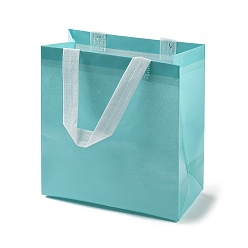 Turquoise Medio Bolsas de regalo plegables reutilizables no tejidas con asa, bolsa de compras portátil impermeable para envolver regalos, Rectángulo, medio turquesa, 11x21.5x22.5 cm, pliegue: 28x21.5x0.1 cm