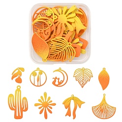 Naranja 1 juego de colgantes de aleación pintados con spray, flor y hoja y lazo y cactus y luna, naranja, 21~44.5x15~33.5x1~2.5 mm, agujero: 1.2~1.5 mm, 18 PC / sistema