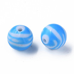 Bleu Ciel Foncé Perles acryliques à rayures opaques, ronde, bleu profond du ciel, 19mm, Trou: 3mm, environ112 pcs / 500 g