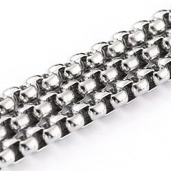 Stainless Steel Color 304 Stainless Steel Box Chains, Unwelded, with Spool, Stainless Steel Color, 3x3x1.5mm, 32.8 Feet(10m)/roll