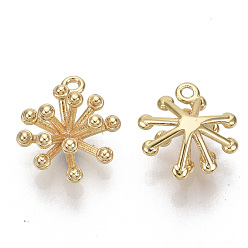 Real 18K Gold Plated Brass Charms, Flower, Nickel Free, Real 18K Gold Plated, 11x9.5x5mm, Hole: 0.9mm