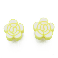 Champagne Yellow Handmade Polymer Clay Beads, Flower, Champagne Yellow, 9~10x9~10x4.5~5mm, Hole: 1.4~1.8mm