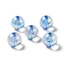 Bleu Royal Placage uv perles acryliques irisées arc-en-ciel, ronde, bleu royal, 15~15.5x15.5~16mm, Trou: 2.7mm