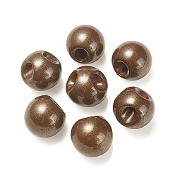 Brun De Noix De Coco Placage uv perles européennes acryliques opaques, Perles avec un grand trou   , avec de la poudre d'or, ronde, brun coco, 19x19mm, Trou: 4mm
