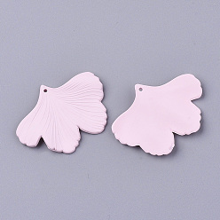 Pink Spray Painted Acrylic Pendants, Rubberized Style, Ginkgo Leaf, Pink, 33x45x2mm, Hole: 1.4mm