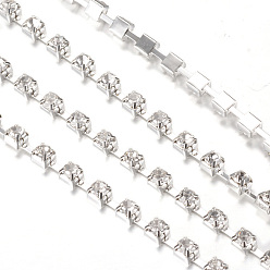 Crystal Brass Rhinestone Strass Chains, with Spool, Rhinestone Cup Chains, Silver Color Plated, Crystal, 2.3~2.4mm, about 10yards/roll