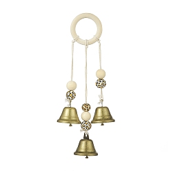Bronze Antique Protection des cloches de sorcière en fer pour cintre de bouton de porte, avec perles en bois imprimé léopard, pour la décoration de la cuisine de la maison bohème, bronze antique, 225mm, Trou: 34mm