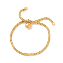 Oro Chapado al vacío 304 pulsera deslizante de dije redondo de acero inoxidable con cadena de malla redonda para mujer, dorado, diámetro interior: 3/8~3-1/8 pulgada (0.9~7.9 cm)