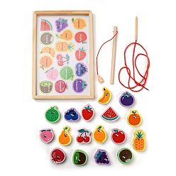 Fruit Juegos de pesca magnéticos de madera, juguetes montessori, juego cognitivo para niños pequeños, regalo de juguete educativo preescolar con cuentas, fruta, 27~52.5x30~46.5x14 mm