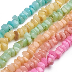 Mixed Color Shell Beads Strands, for Jewelry Making, DIY Crafts, Dyed, Nuggets Chips, Mixed Color, 6.2x6.2x1.3mm, Hole: 0.8mm, about 107pcs/strand, 15.16 inch(38.5cm)