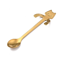 Golden 304 Stainless Steel Hanging Spoon, Cat Shape, Golden, 116x32x8.5mm