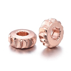 Rose Gold Brass Spacer Beads, Long-lasting Plated, Fancy Cut, Flat Round, Rose Gold, 5x2mm, Hole: 1.8mm