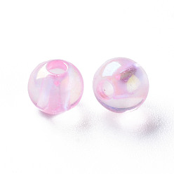 Rose Nacré Perles acryliques transparentes, de couleur plaquée ab , ronde, perle rose, 6x5mm, Trou: 1.8mm, environ4400 pcs / 500 g