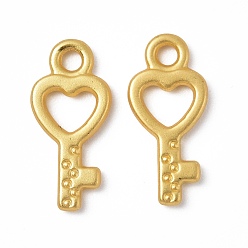 Matte Gold Color Rack Plating Alloy Pendants, Cadmium Free & Lead Free & Nickle Free, Heart Key Charms, Matte Gold Color, 15x7x1.5mm, Hole: 1.6mm