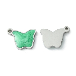 Stainless Steel Color 304 Stainless Steel Manual Polishing Charms, with Enamel, Butterfly Charm, Stainless Steel Color, 8x11x2mm, Hole: 1.2mm