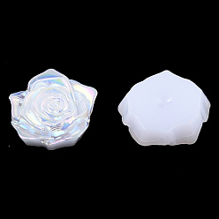 Белый Кабошоны из непрозрачного абс-пластика, с покрытием AB цвета, роза, белые, 18x17x6.5 мм