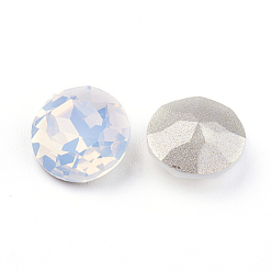 White Opal Pointed Back & Back Plated K9 Glass Rhinestone Cabochons, Grade A, Faceted, Flat Round, White Opal, 8x4.5mm