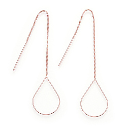 Rose Gold Brass Stud Earring Findings, Ear Threads, Teardrop, Rose Gold, 105~115mm(include pin length), 25x16.5mm, pin: 0.6mm