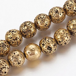 Antique Bronze Plated Electroplated Natural Lava Rock Beads Strands, Long-Lasting Plated, Round, Antique Bronze Plated, 10.5~11mm, Hole: 1.2mm, about 38pcs/strand, 15.23 inch(38.7cm)
