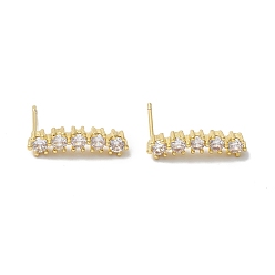 Real 18K Gold Plated Rectangle Rack Plating Brass Cubic Zirconia Stud Earrings for Women, Long-Lasting Plated, Lead Free & Cadmium Free, Real 18K Gold Plated, 19x5x3mm, Pin: 0.7mm