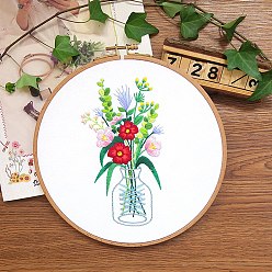 Colorful Flower Pattern DIY Embroidery Starter Kits, including Embroidery Fabric & Thread, Needle, Instruction Sheet, Colorful, 290x290mm