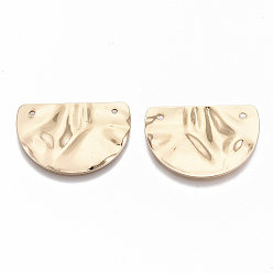 Light Gold Eco-Friendly Iron Pendants, Hammered Half Round, Cadmium Free & Nickel Free & Lead Free, Light Gold, 20.5x30x2mm, Hole: 1.5mm