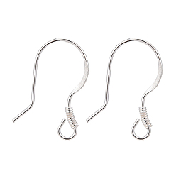 Silver 925 Sterling Silver Earring Hooks, Silver, 14x14mm, Hole: 2mm, 22 Gauge, Pin: 0.6mm