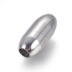 Stainless Steel Color 304 Stainless Steel Magnetic Clasps with Glue-in Ends, Oval, Stainless Steel Color, 15x7mm, Hole: 3.5mm