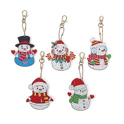 Snowman Christmas Theme DIY Diamond Painting Keychain Kit, Including Acrylic Board, Keychain Clasp, Bead Chain, Resin Rhinestones Bag, Diamond Sticky Pen, Tray Plate and Glue Clay, Snowman, 150x80mm, 5pcs/set