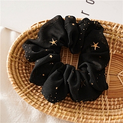 Black Star Pattern Cloth Elastic Hair Accessories, for Girls or Women, Scrunchie/Scrunchy Hair Ties, Black, 100mm