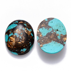 Turquoise Assembled Natural Bronzite and Synthetic Turquoise Cabochons, Dyed, Oval, Turquoise, 40x30x7.5~8.5mm