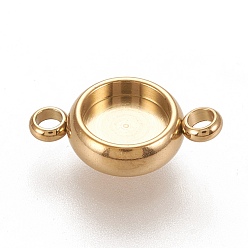 Golden Ion Plating(IP) 304 Stainless Steel Links Connectors Settings, Plain Edge Bezel Cups, Flat Round, Golden, Tray: 6mm, 14x8.5x3mm, Hole: 1.8mm