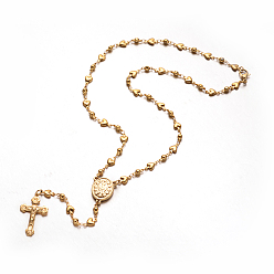 Golden Crucifix Cross with Oval Rosary Bead Necklace, 304 Stainless Steel Necklace for Easter, Golden, 18.9 inch(48cm)