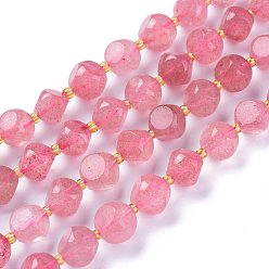 Quartz Fraise Naturel de fraise de quartz brins de perles, avec des perles de rocaille, dés célestes à six faces, 10~10.5x10~10.5mm, Trou: 1mm, Environ 32~35 pcs/chapelet, 15.55~15.74 pouces (39.5~40 cm)