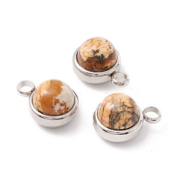 Picture Jasper Natural Picture Jasper Charms, with 304 Stainless Steel Findings, Half Round, Stainless Steel Color, 13.5x10x7.5mm, Hole: 2.5mm