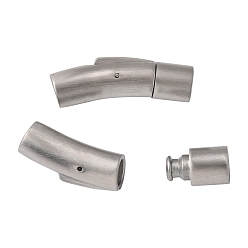 Stainless Steel Color 304 Stainless Steel Bayonet Clasps, Tube, Frosted, Stainless Steel Color, 30x8x9mm, Hole: 6mm