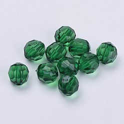 Dark Green Transparent Acrylic Beads, Faceted, Round, Dark Green, 8x7mm, Hole: 1.5mm, about 1810pcs/500g