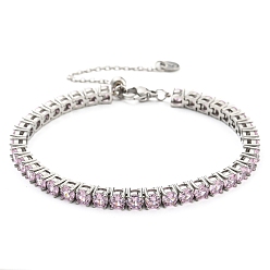 Rose Clair Bracelet en strass, 304 bracelet chaîne à maillons en acier inoxydable, rose clair, 9-1/8 pouce (23 cm)