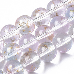 Lavanda Blush Aerosol pintado hebras de perlas de vidrio transparente, con la hoja de oro, rondo, rubor lavanda, 10~11 mm, agujero: 1.4~1.6 mm, sobre 39~42 unidades / cadena, 14.84 pulgada ~ 15.27 pulgada (37.7~38.8 cm)