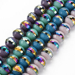 Mixed Color Electroplate Opaque Solid Color Glass Beads Strands, Rainbow Color Plated, Faceted, Round, Mixed Color, 10x9.5mm, Hole: 1.4mm, about 39~40pcs/strand, 14.17 inch~14.57 inch(36~37cm)