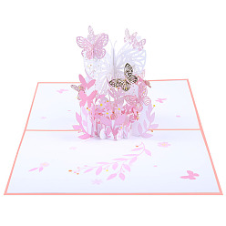 Pearl Pink Handmade Greeting Cards, 3D Pop Up Cards, Paper Crafts, with Envelopes, for Valentine's Day, Butterfly & Flower, Pearl Pink, Fold: 200x150mm