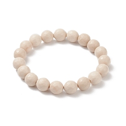 Fossil Natural Fossil Bead Stretch Bracelets, Faceted, Round, 2 inch~2-1/8 inch(5.2~5.5cm), Bead: 10mm