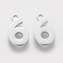 Number 201 Stainless Steel Charms, Num.6, 12.5x7.5x1.1mm