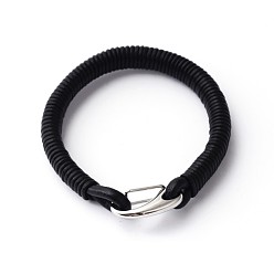 Black 304 Stainless Steel Leather Cord Bracelets, with Key Clasps, Black, 210x10mm